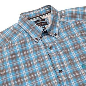 Ariat Pro Series Mens Plaid Short Sleeve Button Down Stretch Shirt Size L